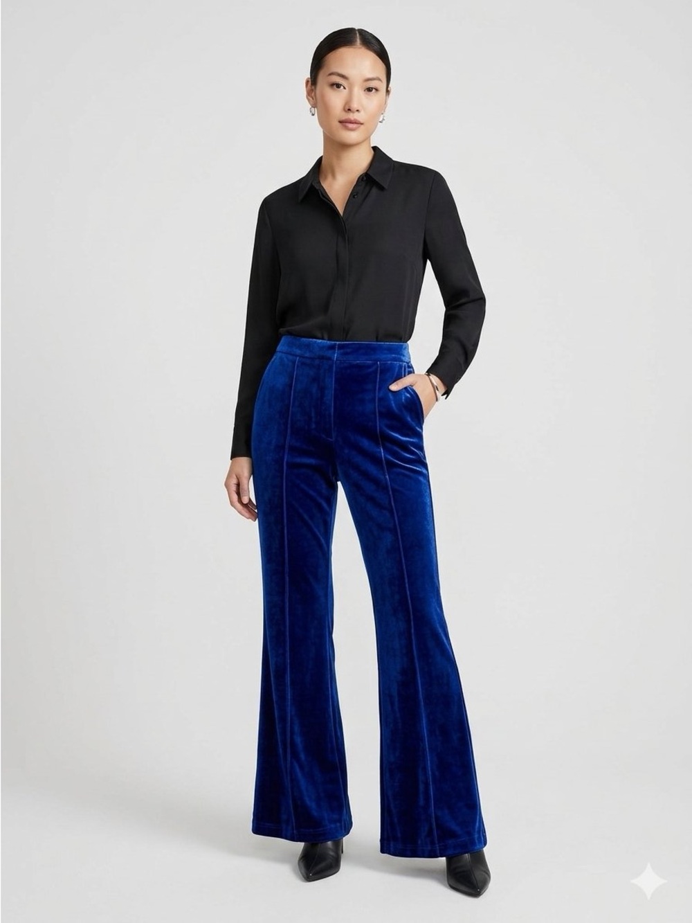Velvet Electric Blue Wide Leg Pants